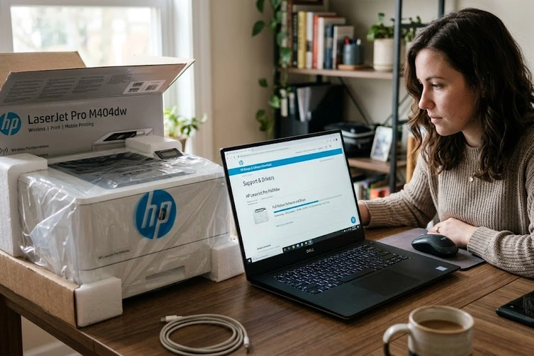 how to set up wireless printer without cd showing printer connected to wifi router on a desk