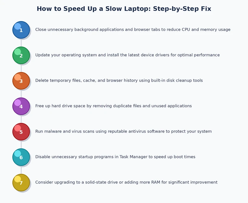 step-by-step process diagram for speeding up a slow laptop