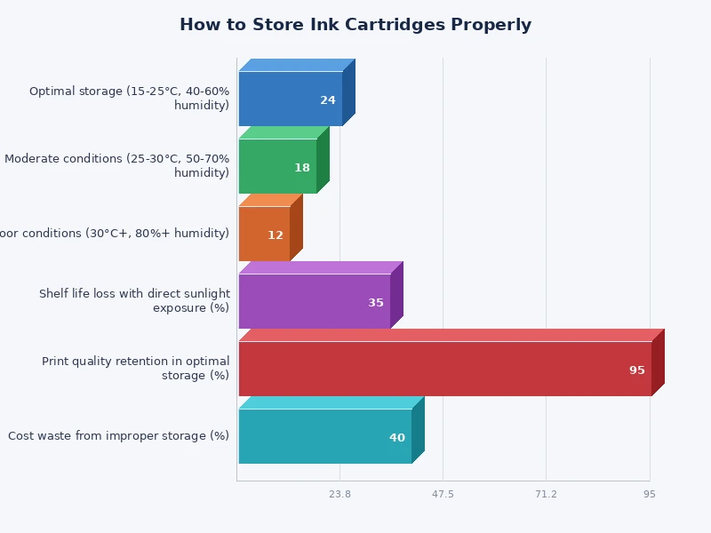 chart comparing ink cartridge shelf life by type and storage condition