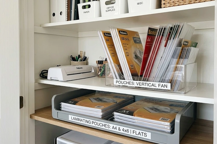 how to store laminating pouches properly in a flat, dry container