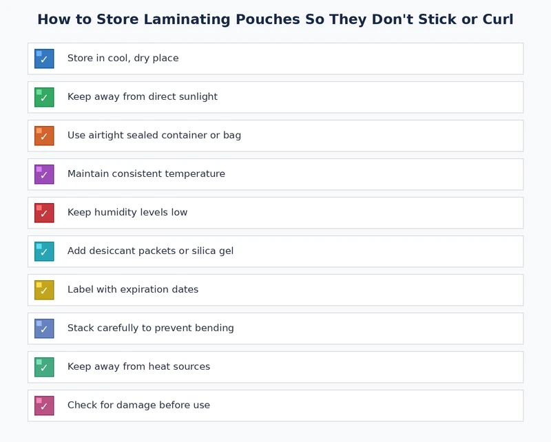 checklist for storing laminating pouches to prevent sticking and curling