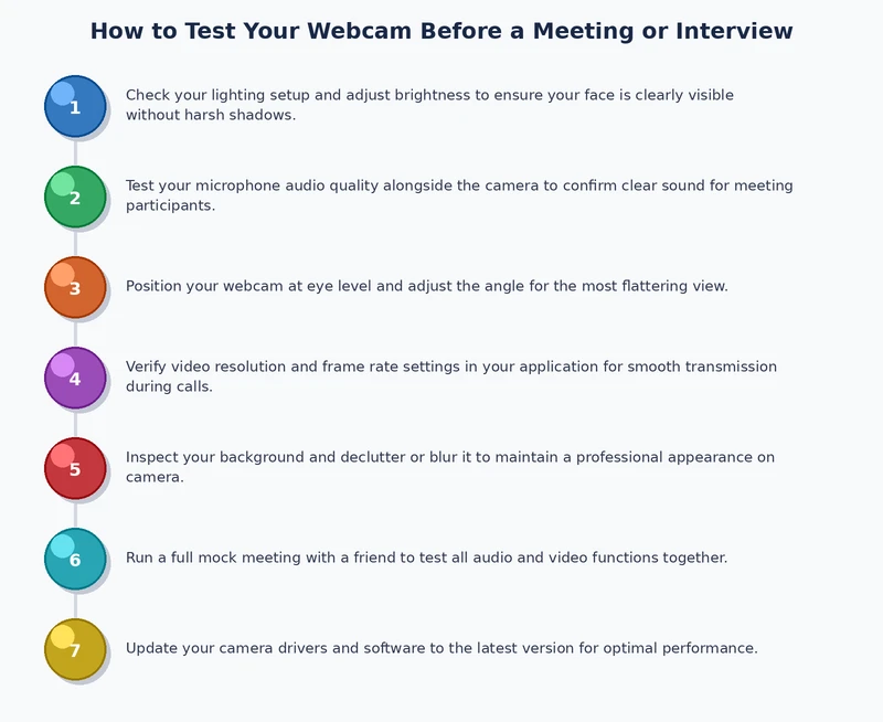 step-by-step process diagram for how to test webcam before meeting