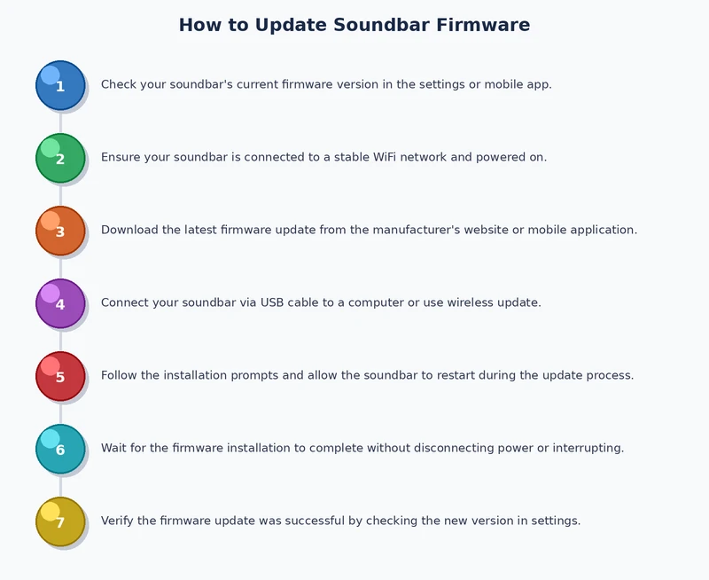 Step-by-step process diagram for how to update soundbar firmware via USB drive