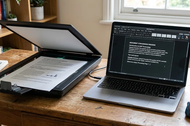 How to use OCR scanner to convert a scanned document into editable text on a desktop computer