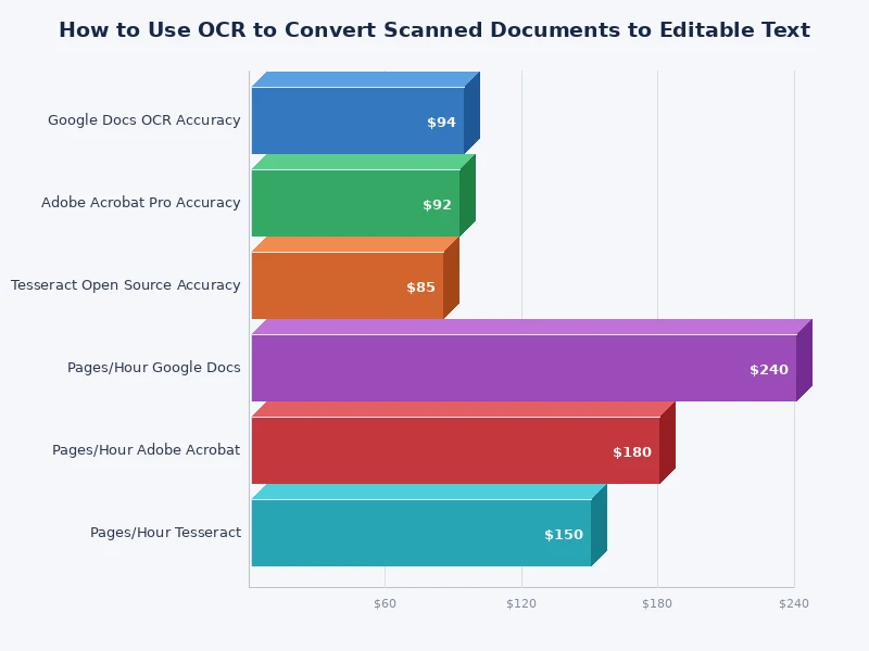 Comparison chart showing OCR accuracy rates at different scan resolutions for various document types