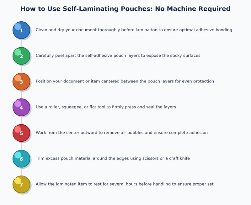 step by step process diagram for how to use self laminating pouches without a machine