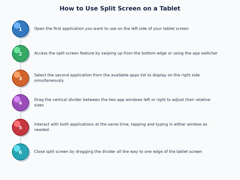 step by step process diagram for enabling split screen on a tablet