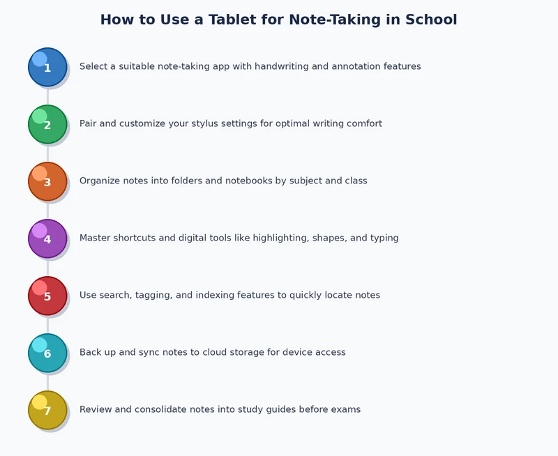 step by step process diagram for setting up tablet for note taking in school