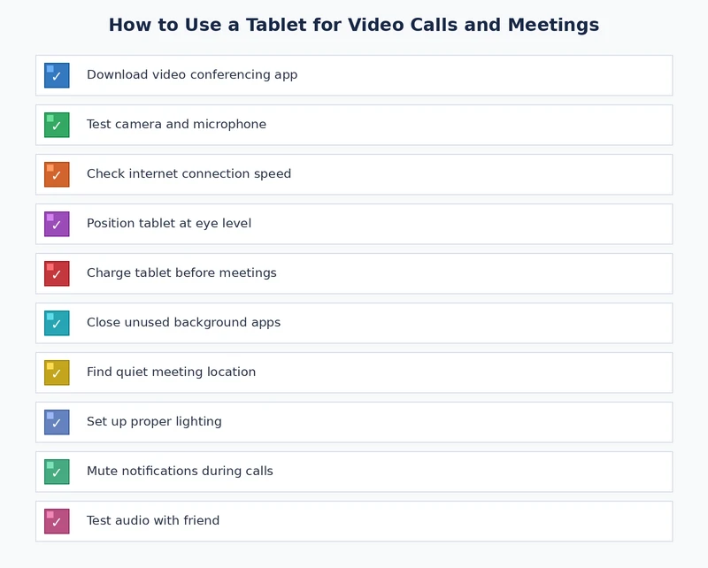 video call setup checklist for tablet users covering audio lighting and app settings