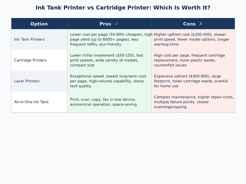 comparison table ink tank printer vs cartridge printer features