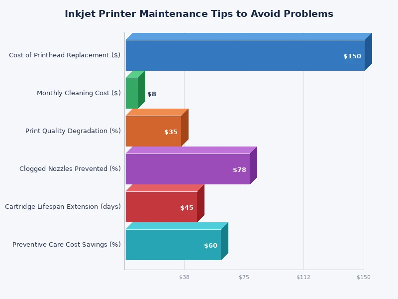 chart comparing inkjet printer maintenance frequency and impact on print quality