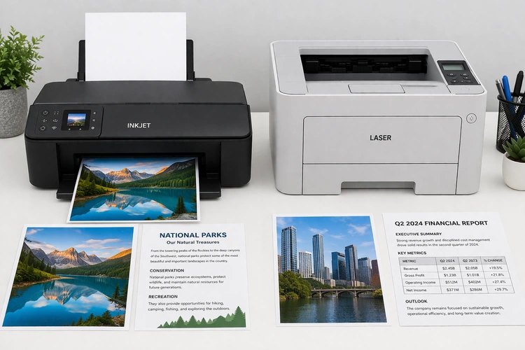 inkjet vs laser printer home use side by side comparison on a desk