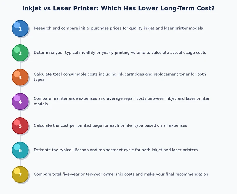 diagram showing the decision process for choosing between inkjet and laser printer based on cost