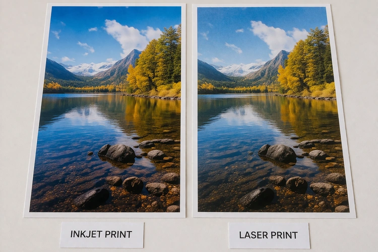 inkjet vs laser printer for photos side by side comparison on desk
