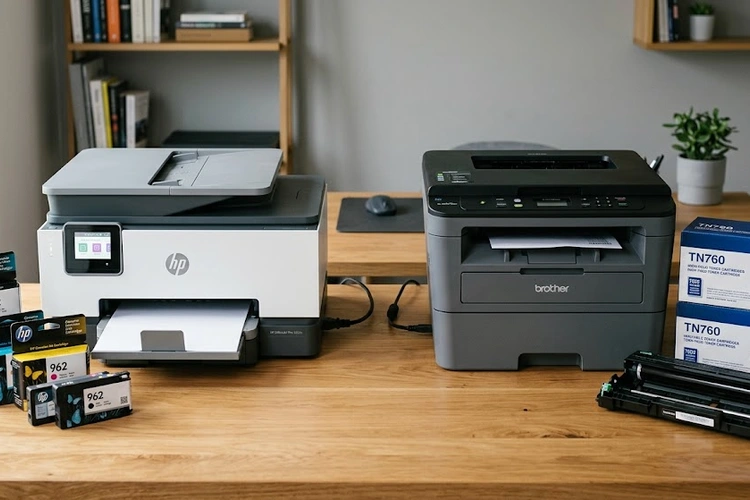 inkjet vs laser printer running costs side by side comparison on a desk
