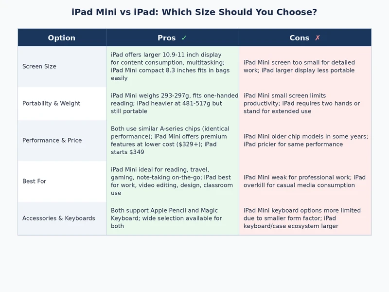 iPad mini vs iPad feature comparison overview showing key decision factors