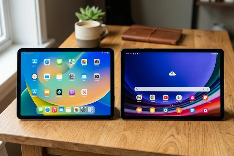 iPad vs Android tablet side by side on a desk