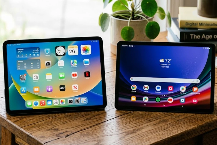 iPad vs Android tablet side by side comparison on a desk