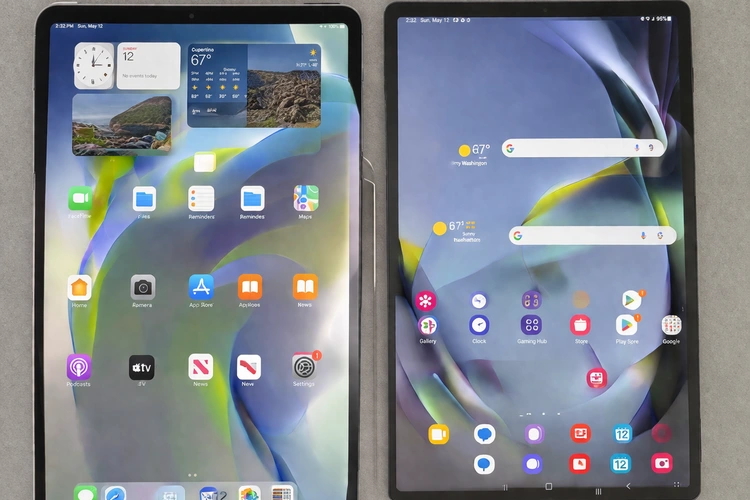 iPad vs Samsung Galaxy Tab side by side comparison on a desk
