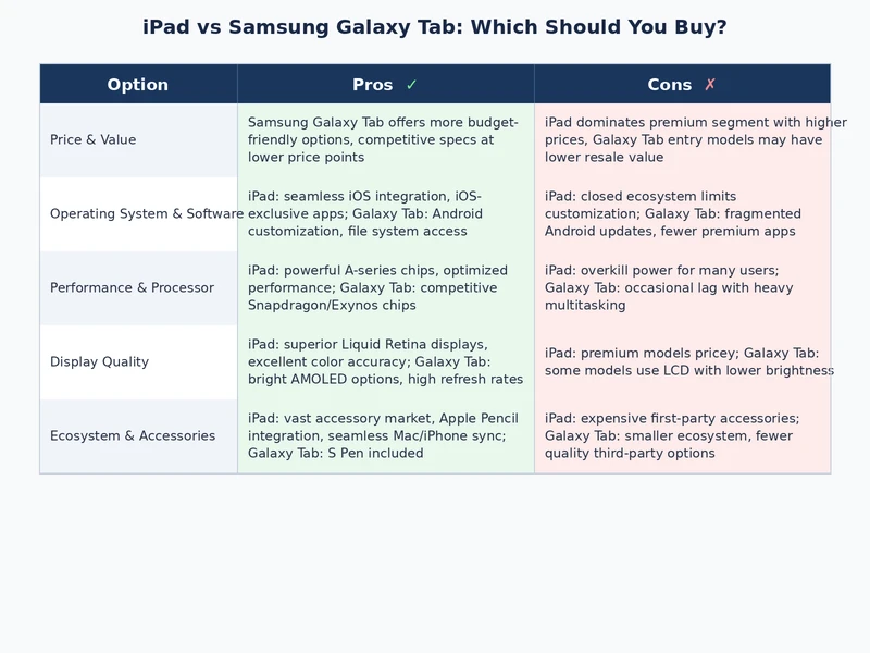 iPad vs Samsung Galaxy Tab comparison chart showing strengths in different use categories