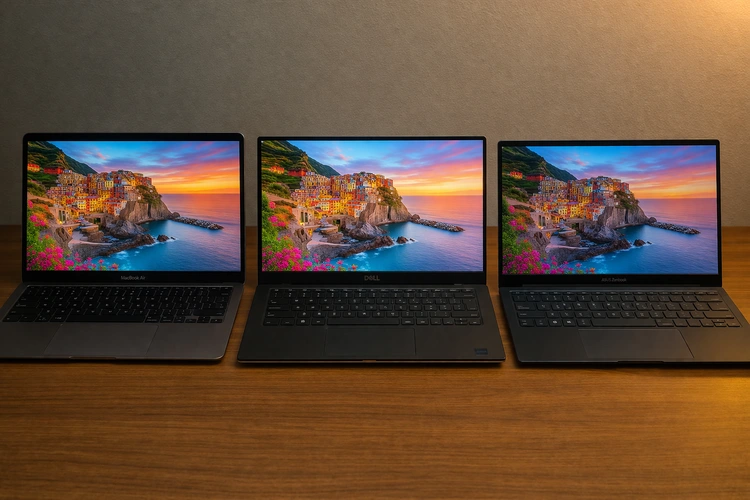 IPS vs OLED laptop display comparison showing three different screen panel types