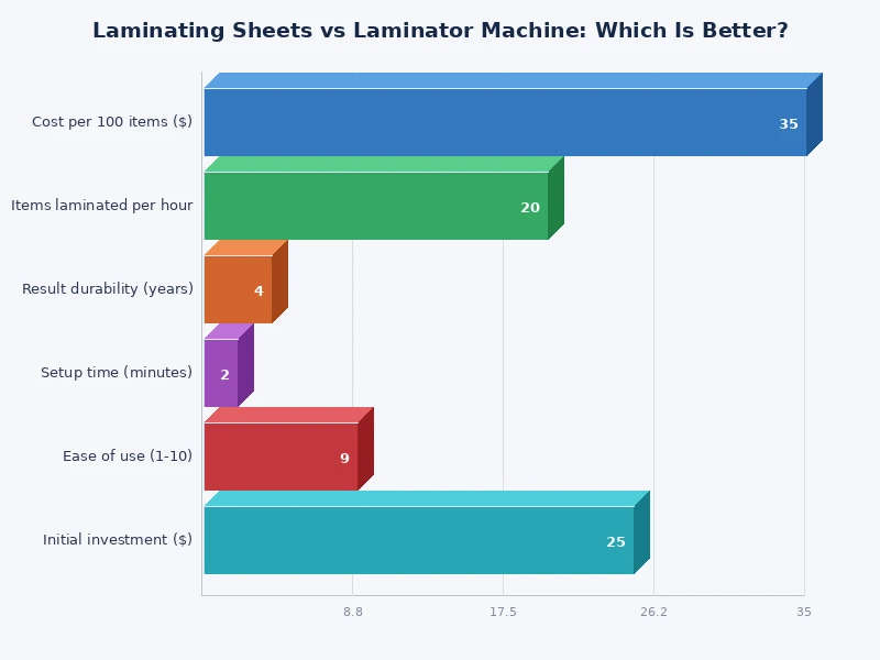 bar chart comparing cost per sheet for laminating sheets vs laminator machine