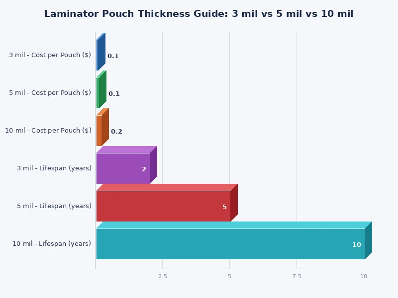 bar chart comparing rigidity and heat requirements for 3 mil 5 mil and 10 mil laminator pouches