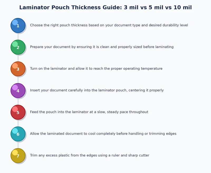 step by step process diagram for selecting the correct laminator pouch thickness