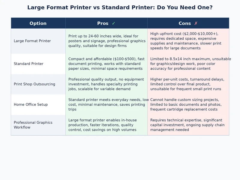 large format printer vs standard printer feature comparison diagram showing size media and cost differences