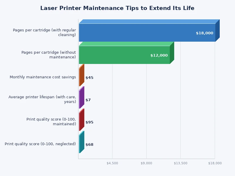 chart showing laser printer maintenance frequency by task type