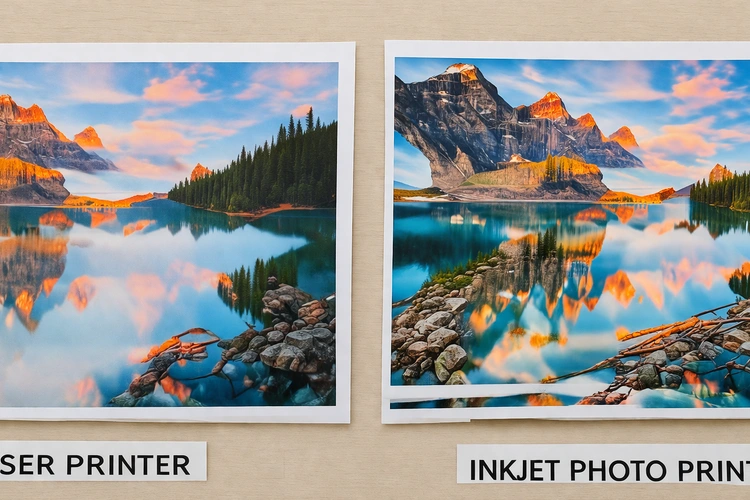 laser vs inkjet printer for photos side by side comparison on desk