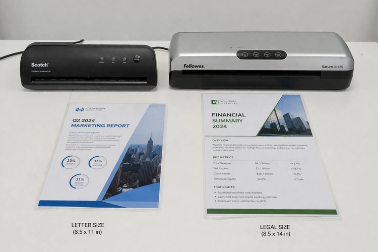 Letter size vs legal size laminator side by side comparison on a desk