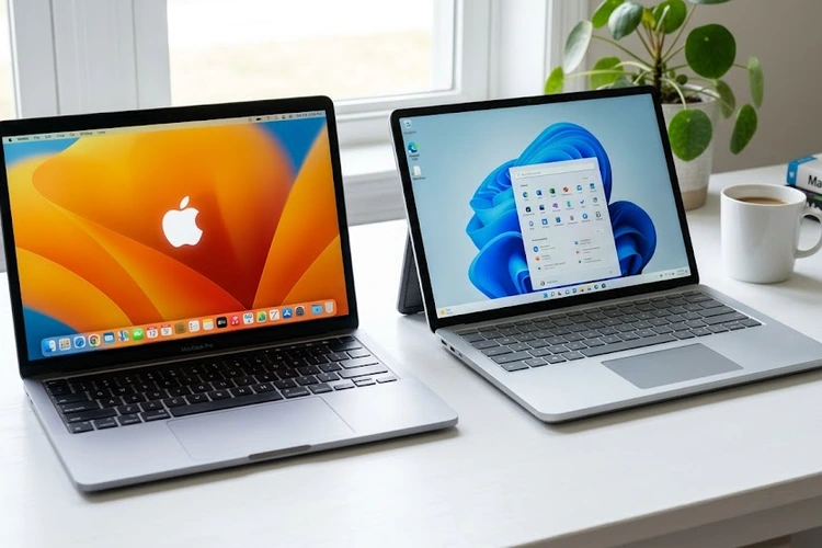 MacBook vs Windows laptop side by side on a desk