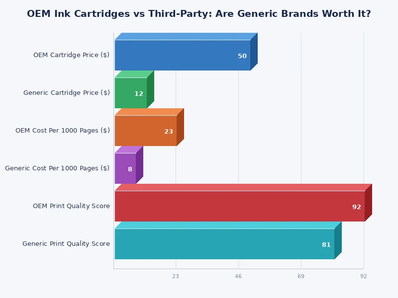 Bar chart comparing cost per page for OEM ink cartridges vs third-party generic brands
