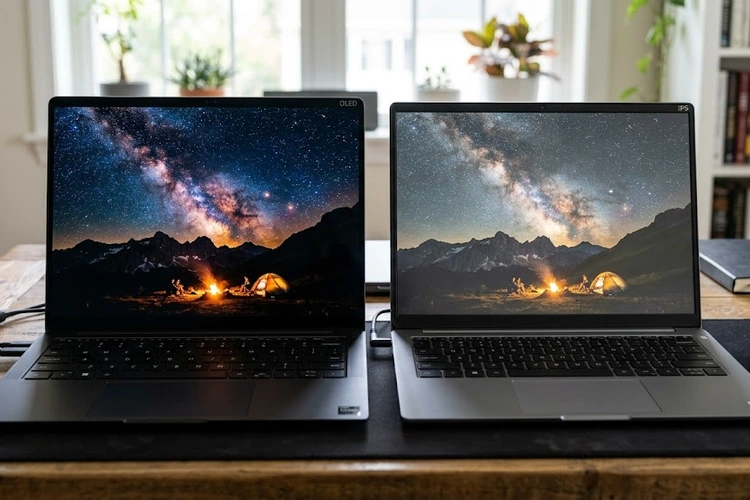 OLED vs IPS laptop display side by side comparison