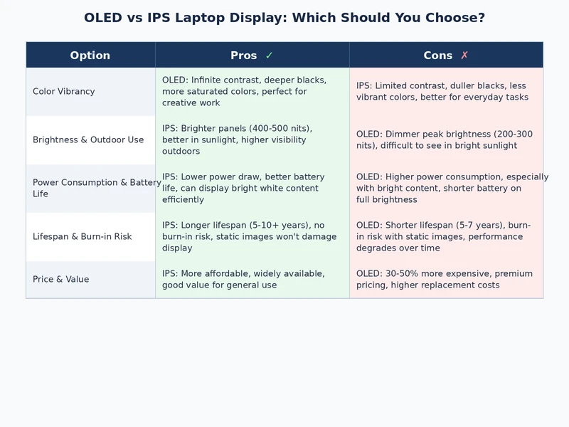 OLED vs IPS laptop display comparison chart showing contrast and color differences