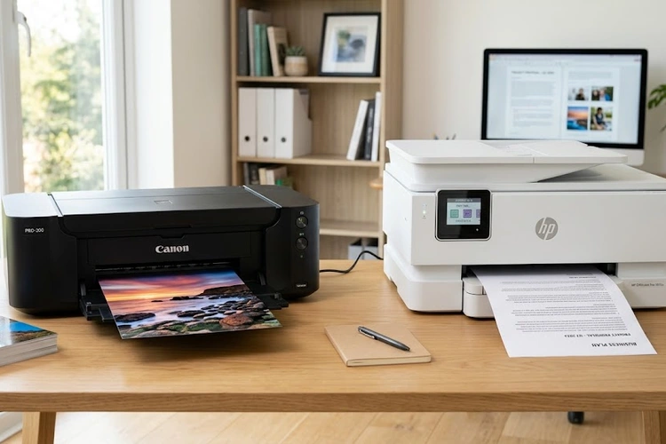 photo printer vs regular printer side by side comparison on a desk