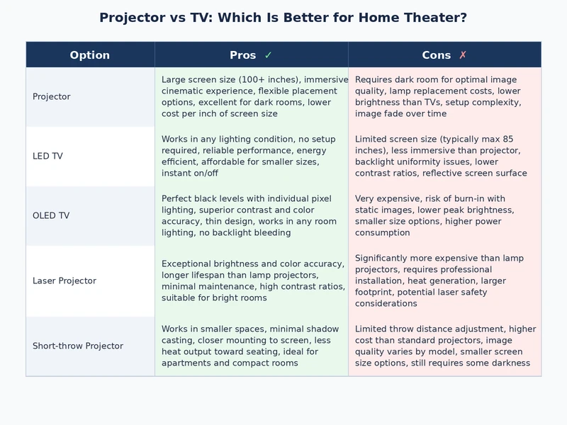 projector vs tv home theater side by side comparison diagram