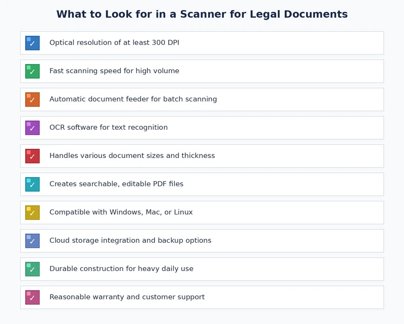 Checklist of key features to evaluate in a scanner for legal documents