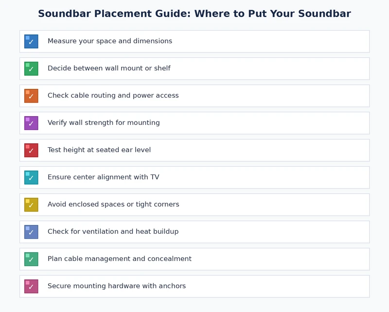 soundbar placement checklist showing key steps for where to put soundbar correctly