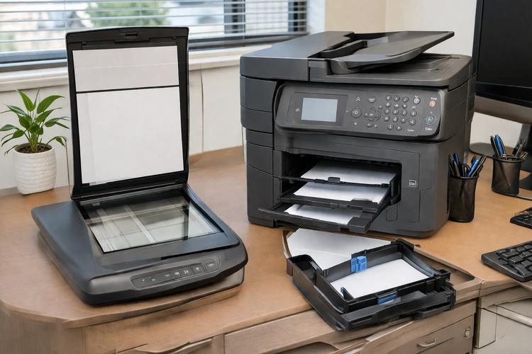 Standalone scanner vs printer scanner side by side on a desk