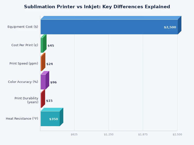 bar chart comparing sublimation vs inkjet printer costs and quality ratings