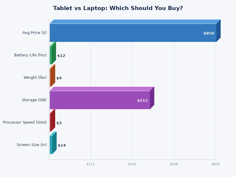 bar chart comparing tablet vs laptop scores across portability, performance, and productivity