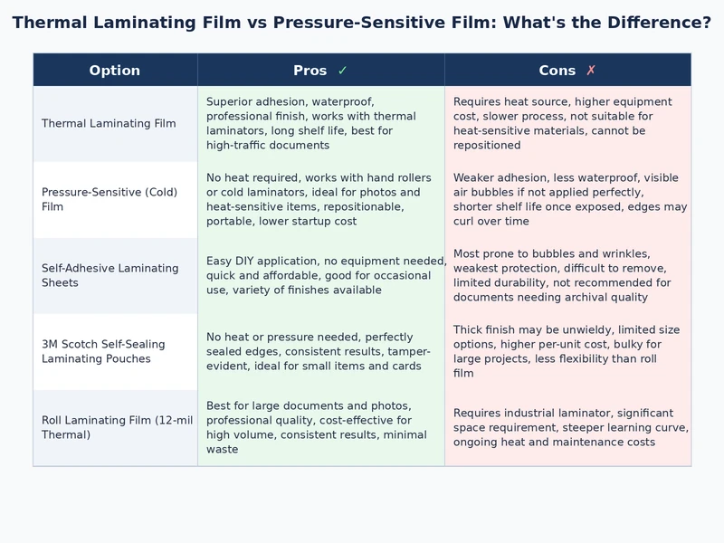 comparison of thermal laminated document versus pressure-sensitive laminated photo print showing finish difference