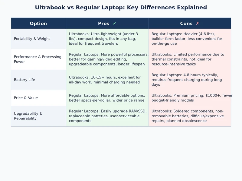 comparison table showing ultrabook vs regular laptop ports and specifications