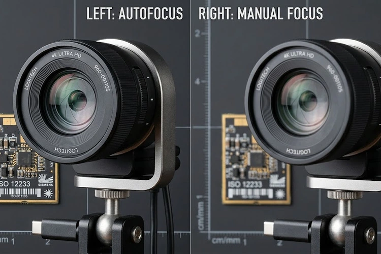 webcam autofocus vs manual focus comparison showing lens mechanisms