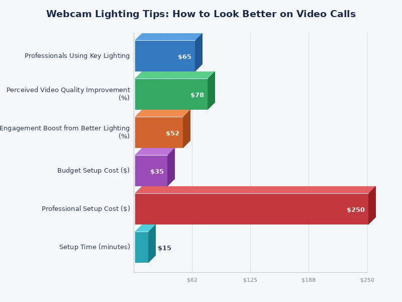 Chart comparing webcam lighting setups by image quality and cost