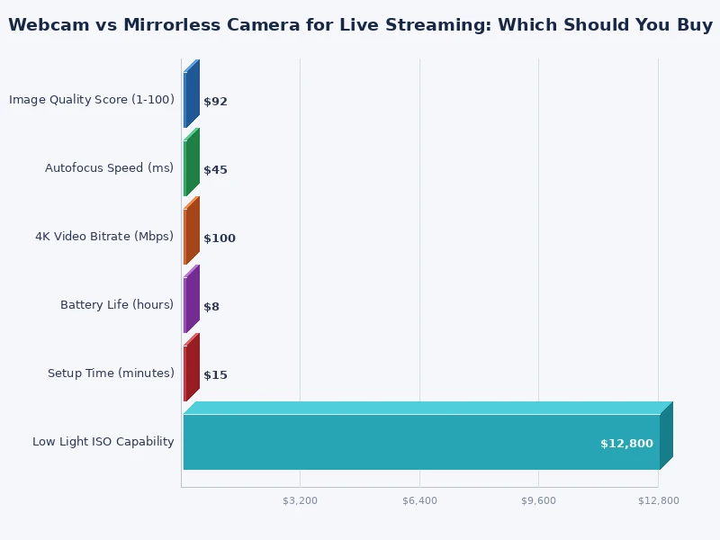 Bar chart comparing webcam vs mirrorless camera streaming performance scores
