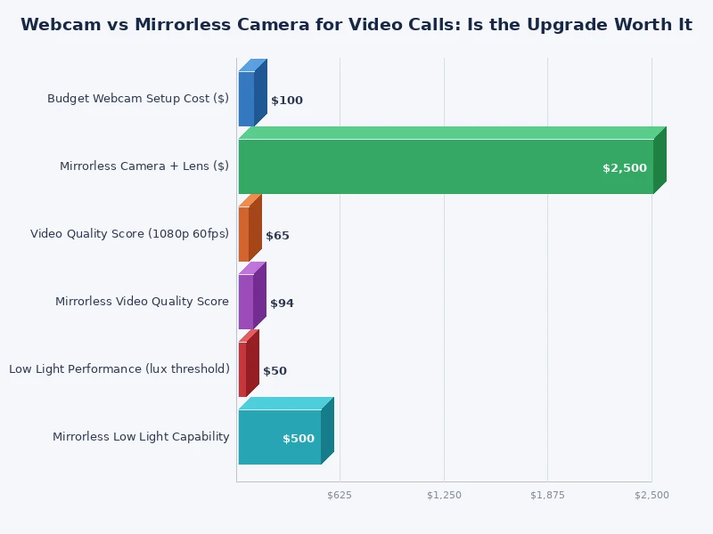chart comparing webcam vs mirrorless camera performance scores for video calls