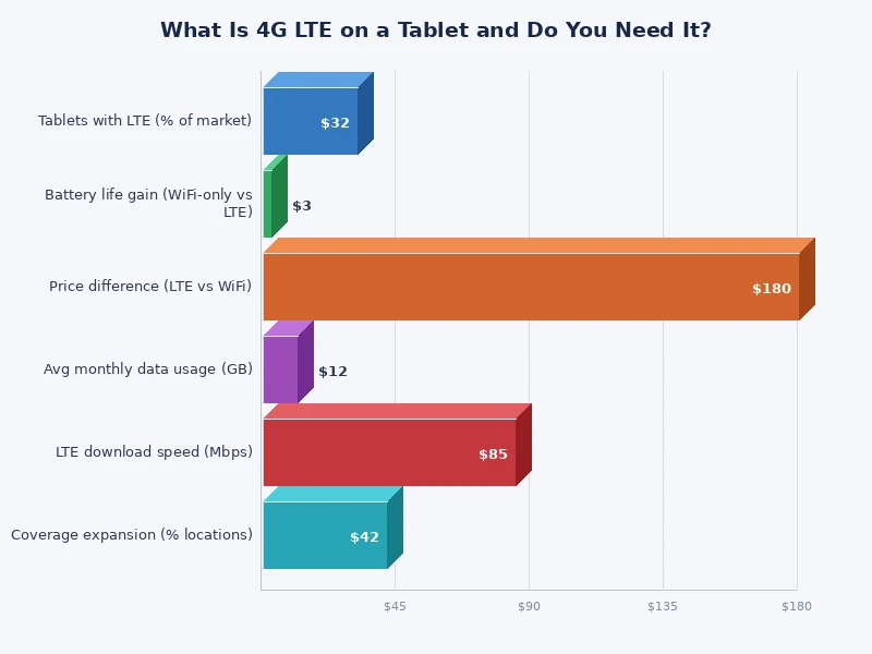 Chart comparing 4G LTE tablet speeds and connection types across different usage scenarios